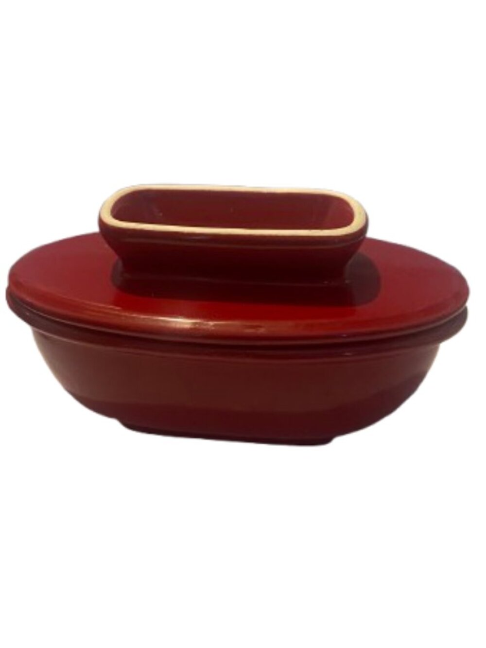 Butter Bay Butter Keeper Dish Bright Red Stoneware Made in the USA